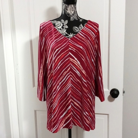 Bob Mackie Tops - 💋Bob Mackie💋 - Red/White Stripe Stretch Knit Tunic Top